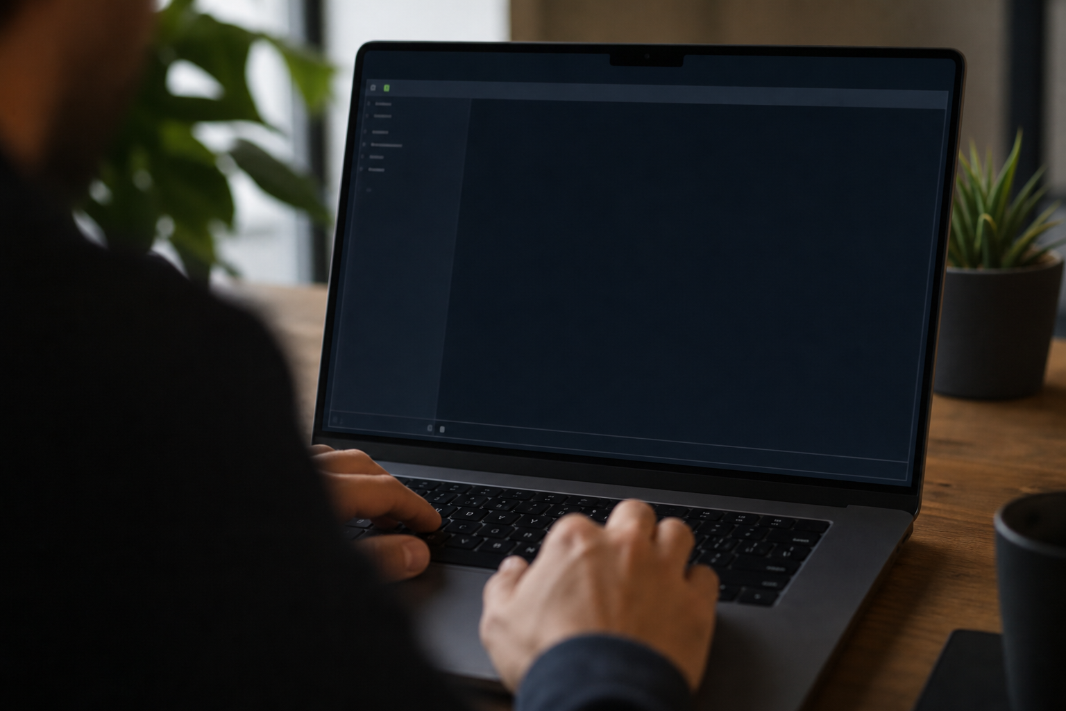MacBookの画面にターミナルのzshシェルが開かれ、ユーザーが~/.zshrcファイルにエイリアス設定を入力し、Claude Codeを安全に起動する様子。